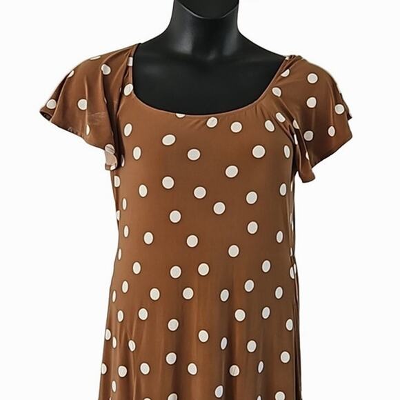 Attitudes by Renee Tall Flutter Maxi Dress Brown Polka Dot Size Medium Tall NWT - Picture 5 of 7